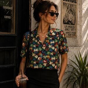 Vintage St Michael Floral Viscose Button Up Camp Shirt Made in UK Colorful